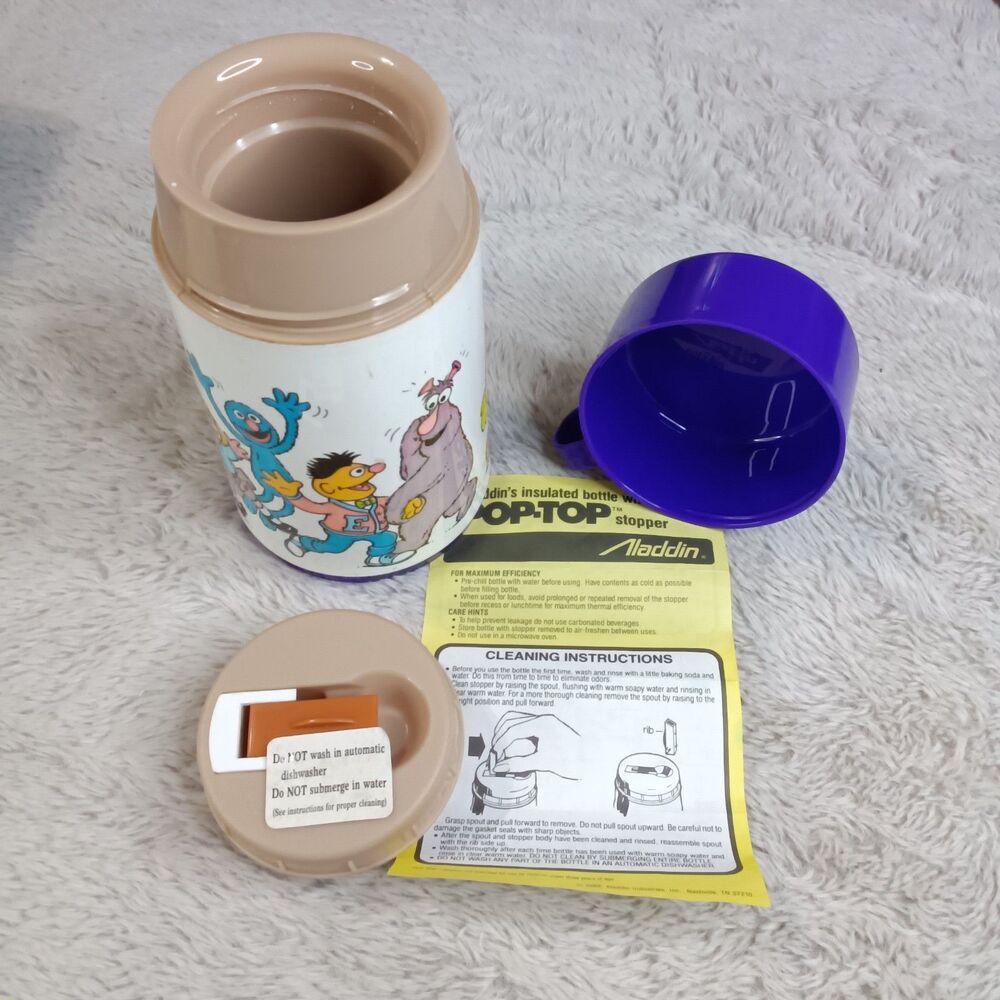 VTG 1980 Sesame Street Aladdin Thermos NOS Tag Paperwork Big Bird Cookie Monster